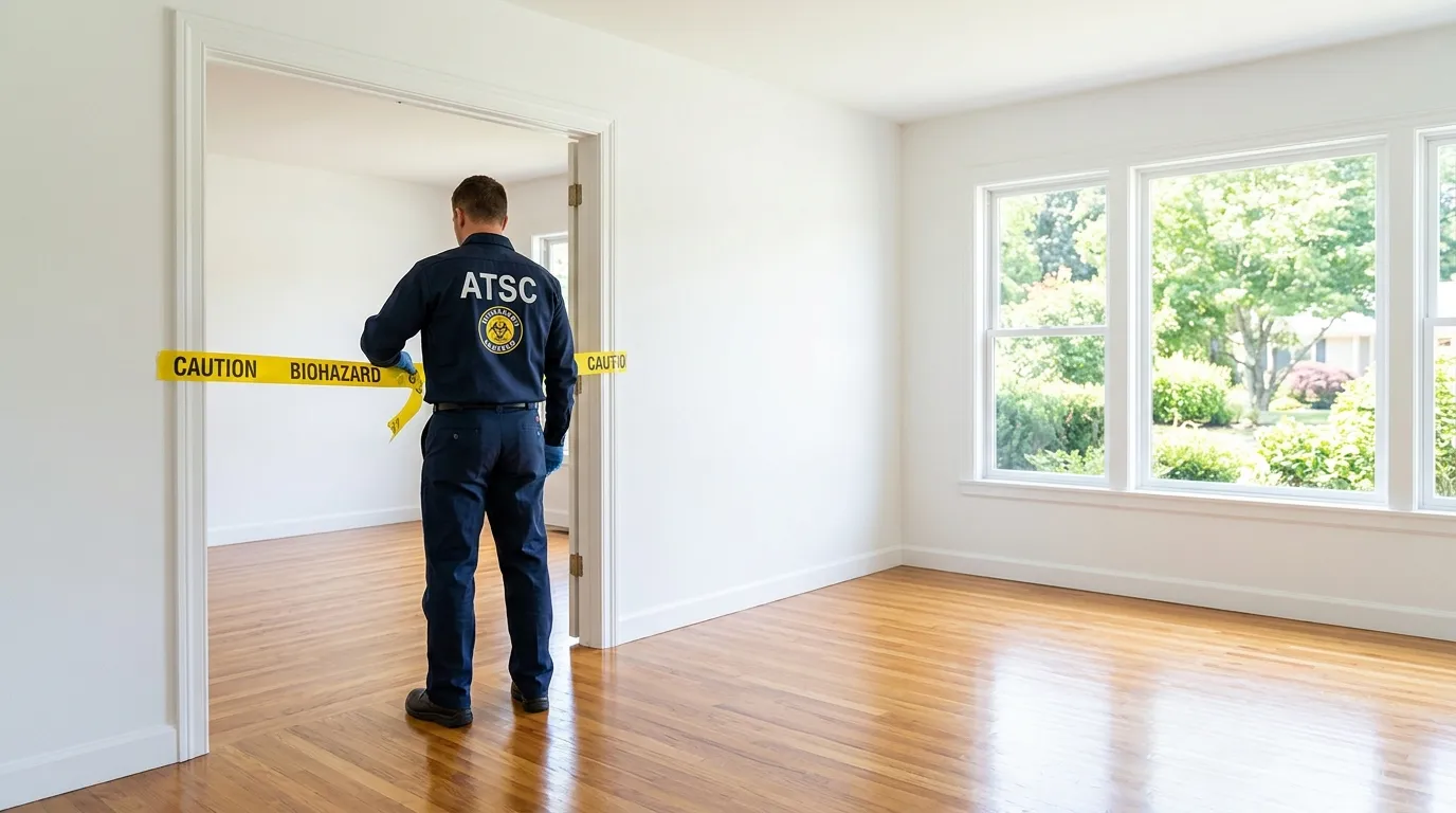 Certified biohazard cleanup crew performing Decomposition Cleanup in Copley